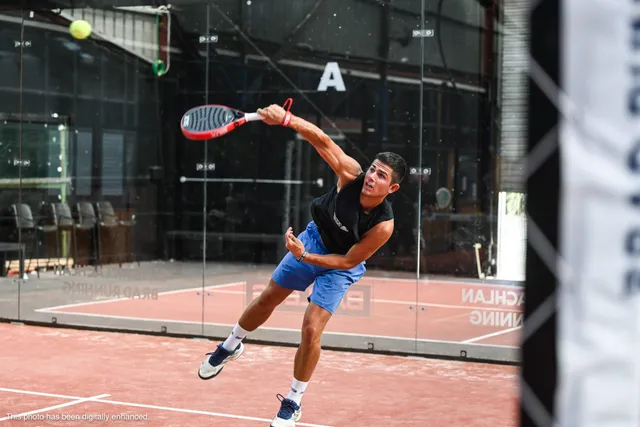 A player stretching for a forehand on Court A