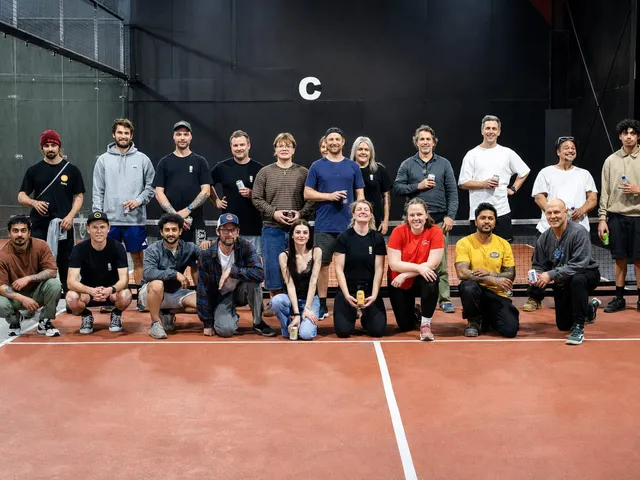 The Good George team lined up on a padel court after their session