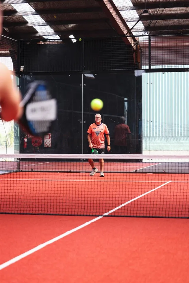 A rally seen from behind the net