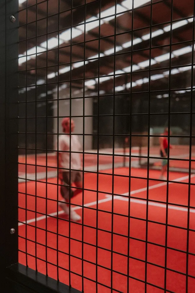 A court seen through the mesh fence